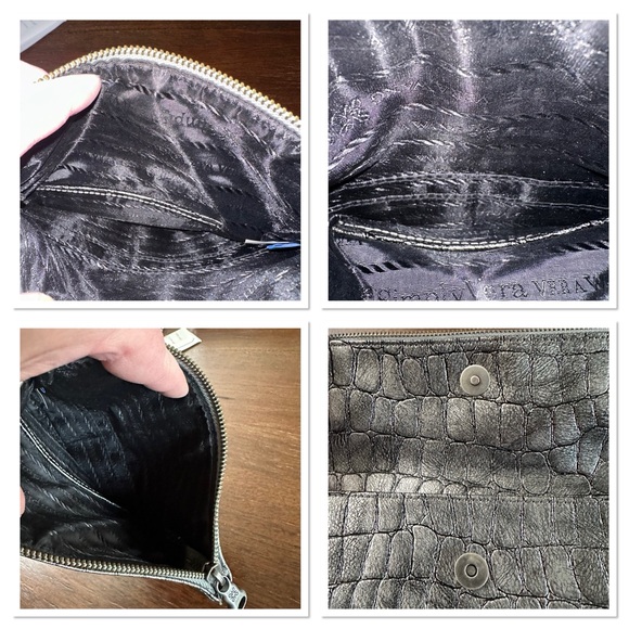 Gun Metal Vera Wang Faux Croc Wristlet w/ Fold Over Feature & Card Slots Inside - Picture 2 of 4